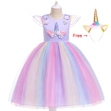 Kid Girls Unicorn Gown Birthday Party Princess Dresses With Headband