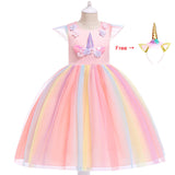 Girls Unicorn Dress Gown Cosplay  Birthday Party Fantasy Princess Dresses - honeylives
