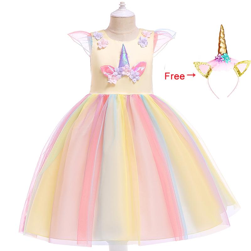 Girls Unicorn Dress Gown Cosplay  Birthday Party Fantasy Princess Dresses - honeylives