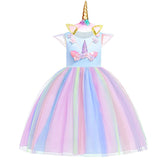 Girls Unicorn Dress Gown Cosplay  Birthday Party Fantasy Princess Dresses - honeylives