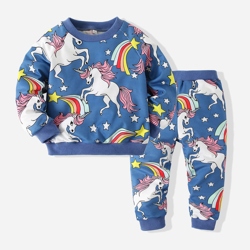 Kid Baby Girls Boys Cartoon Sports Unicorn Suit Long Sleeve Spring Pajamas
