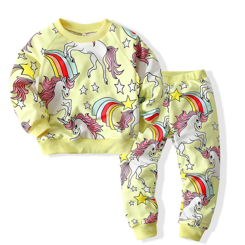 Kid Baby Girls Boys Cartoon Sports Unicorn Suit Long Sleeve Spring Pajamas