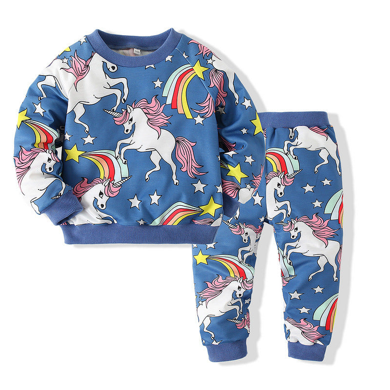 Kid Baby Girls Boys Cartoon Sports Unicorn Suit Long Sleeve Spring Pajamas