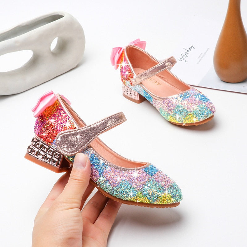 Girls Dance Shoes Sequins Crystal Heels Shoes