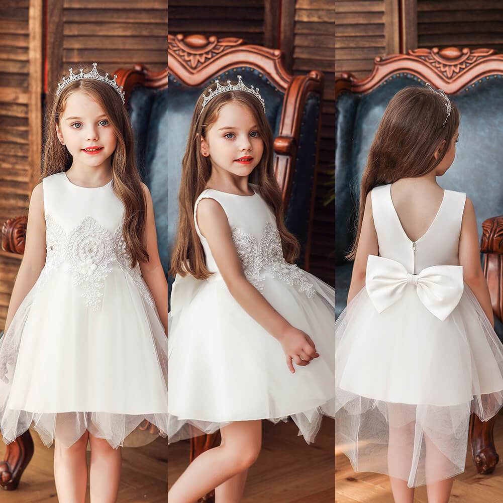 Girl Irregular Mesh Dress Big Bow Princess Dress