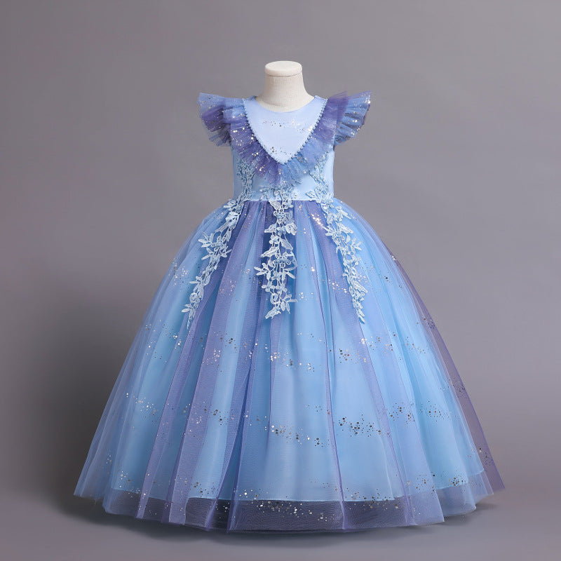 Kid Girls Gradient Flying Sleeve Princess Birthday Party Gown Flower Dress