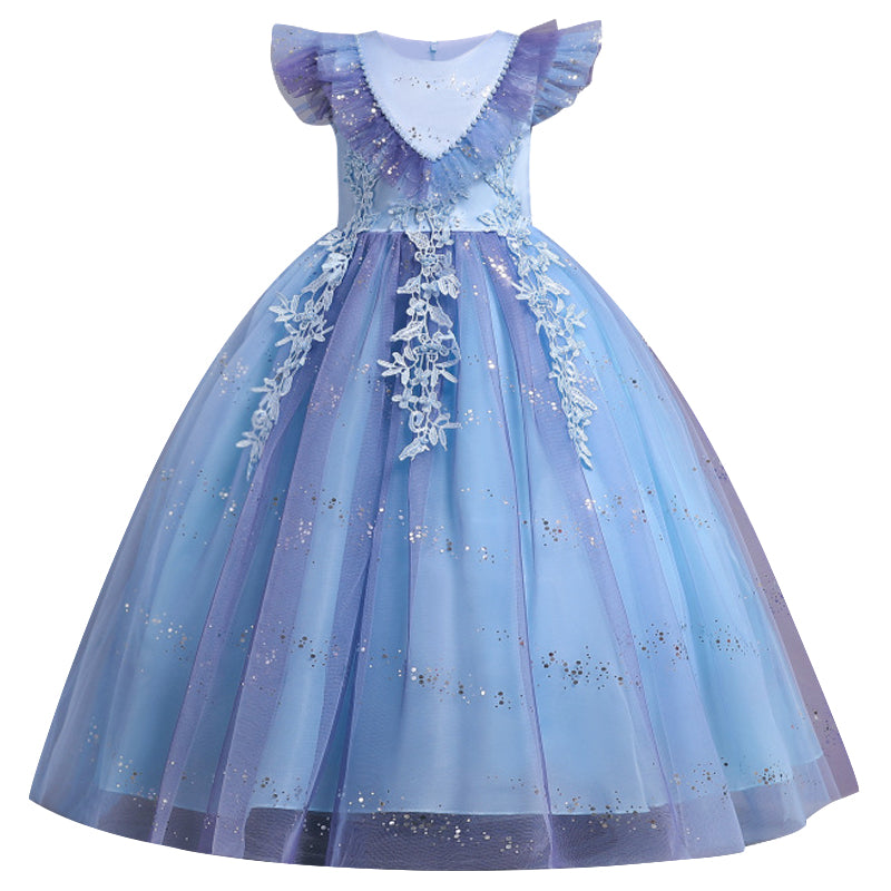 Kid Girls Gradient Flying Sleeve Princess Birthday Party Gown Flower Dress