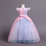 Kid Girls Gradient Flying Sleeve Princess Birthday Party Gown Flower Dress