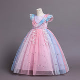 Kid Girls Gradient Flying Sleeve Princess Birthday Party Gown Flower Dress