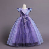 Kid Girls Gradient Flying Sleeve Princess Birthday Party Gown Flower Dress