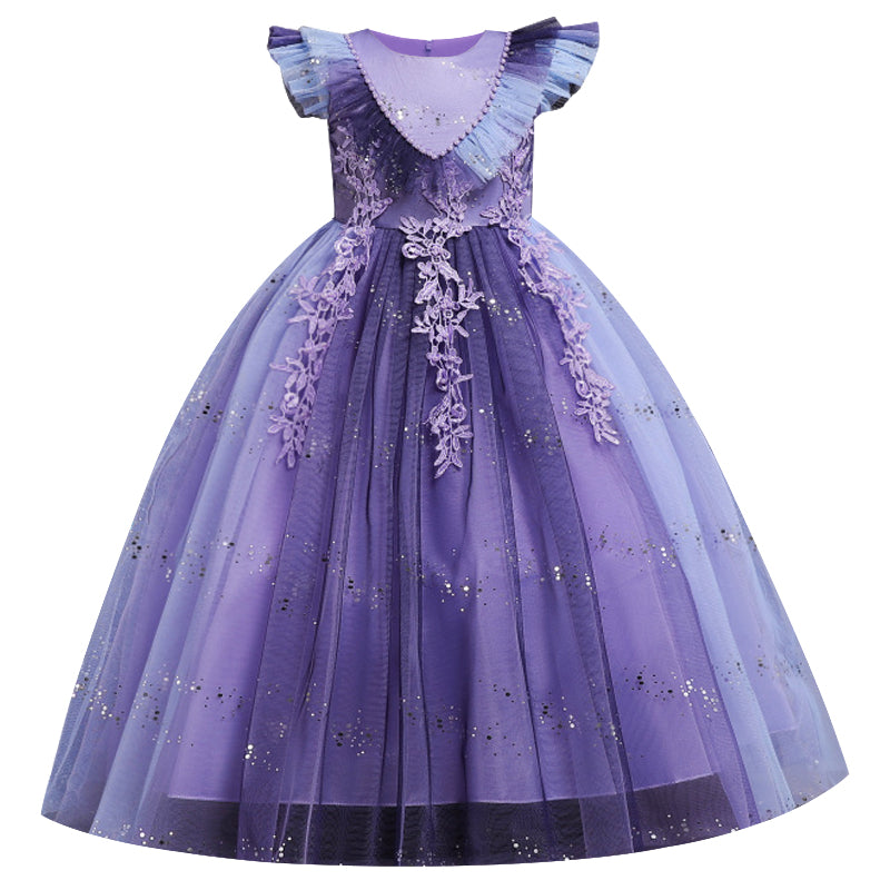 Kid Girls Gradient Flying Sleeve Princess Birthday Party Gown Flower Dress