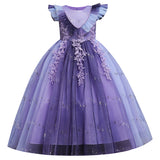 Kid Girls Gradient Flying Sleeve Princess Birthday Party Gown Flower Dress