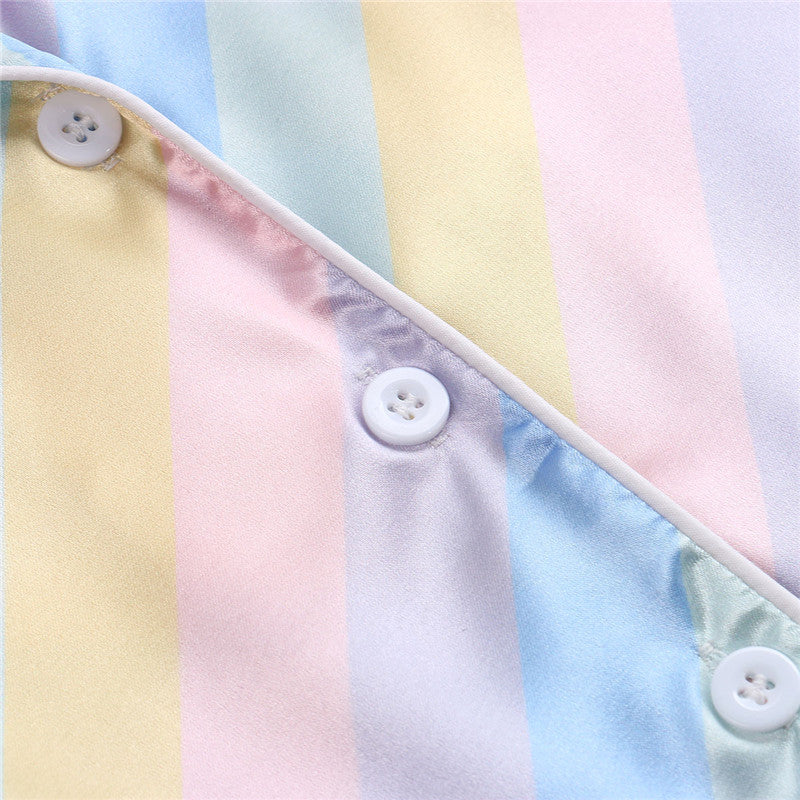 Kids Baby Boy Girl Pajamas Faux Silk Satin Rainbow Suits 2 Pcs Sets