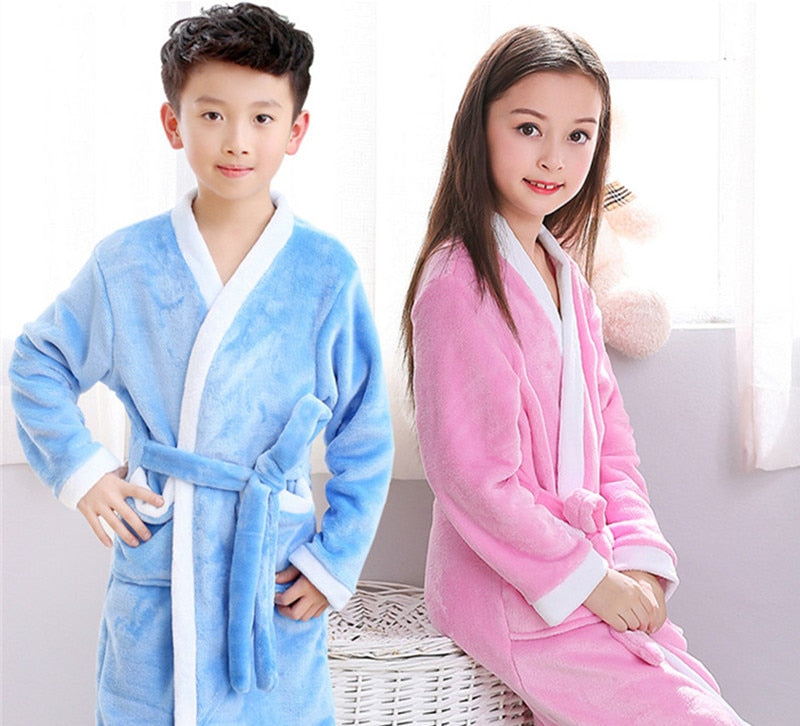 Child Bathrobe Kids Flannel Bathing Robe Sleepwear Fleece Pajamas