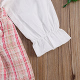 Baby Kid Girls  2pcs Suit Long Sleeve Plaid Suspender Sets