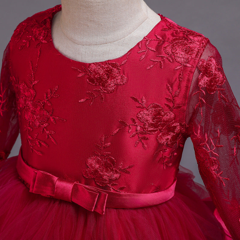 Kid Girl Princess Christmas Long-sleeved Elegant Bow Party Dresses