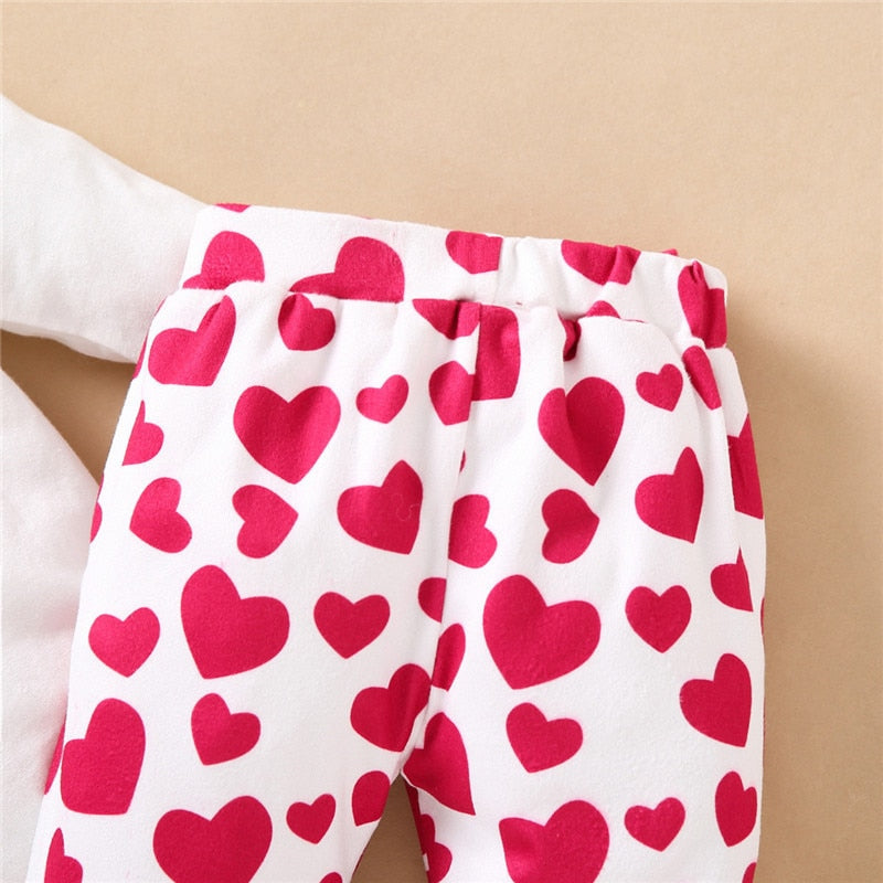 Baby Girls Suit Long-sleeve  Cotton Love Print Valentine Sets 3 Pcs