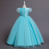 Kid Girls Sequins Flower Wedding Party Puff Sleeve Princess Pageant Dresses