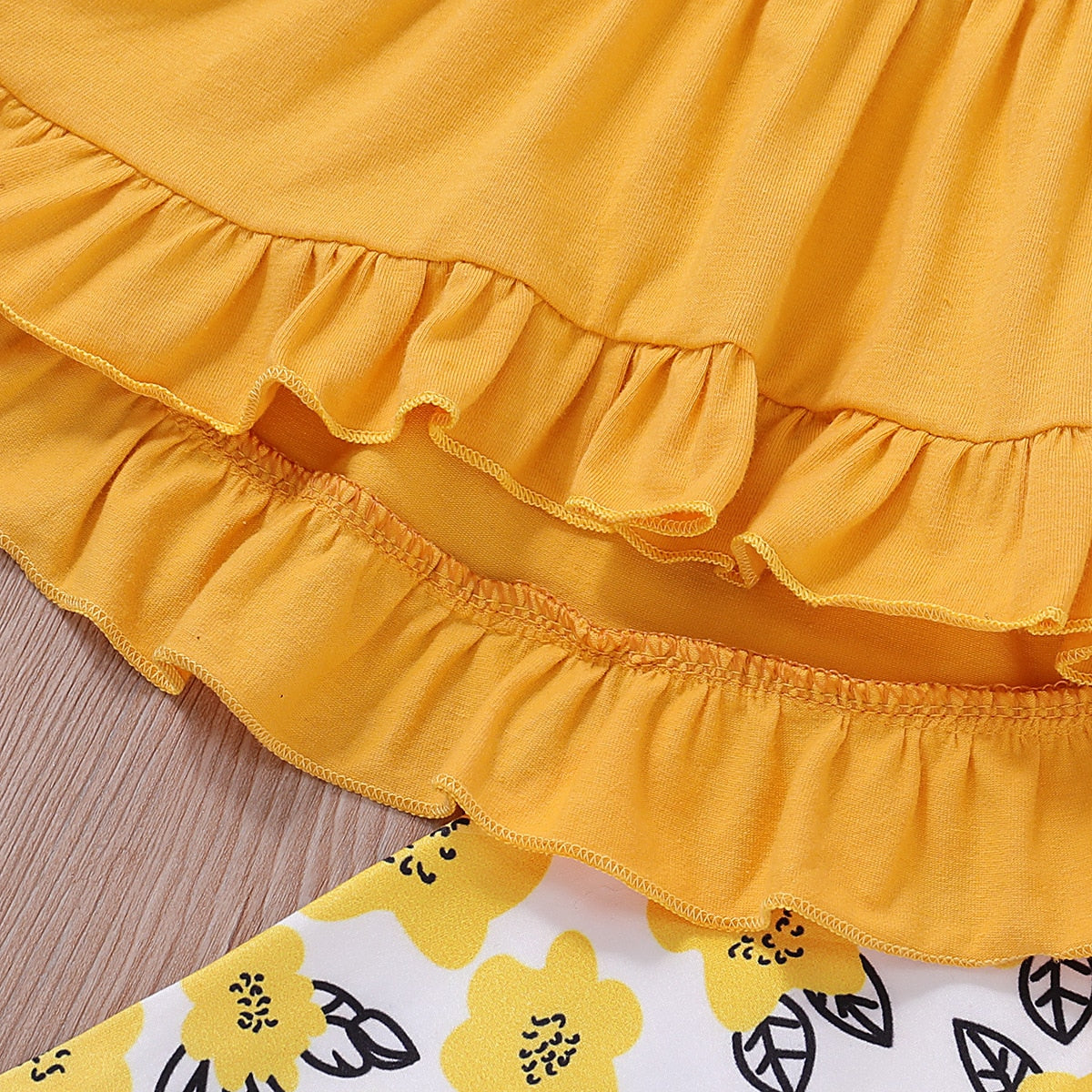 Baby Girls Solid Set Flower Print 2 Pcs Outfits