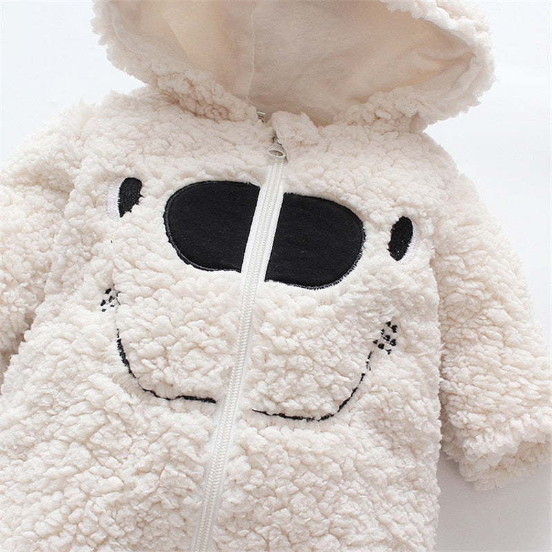 Winter Baby 3D Ears Design Solid Hooded Jumpsuit Romper