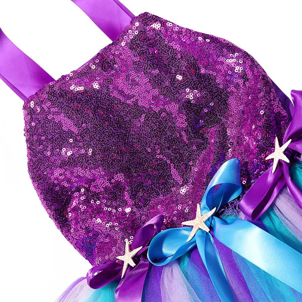 Sequin Princess Ariel Dress Girls Birthday Party Mermaid  Shell Starfish Dresses - honeylives