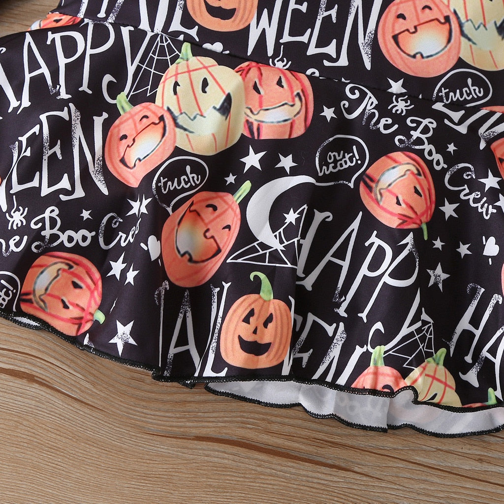 Kid Girl Fashion Autumn Happy Halloween Outfits 2 Pcs Set 1-6 Years