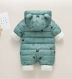 Newborn Infant Jumpsuit Warm Flannel Rompers Printed Hooded Outerwear