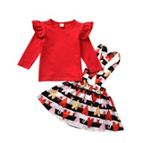 Baby Girls Long Sleeve Valentine Heart Print Tops+Suspender 2Pcs