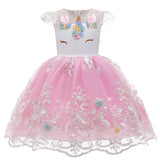 Girl Embroidery Unicorn Big Bow Princess Dress Wedding Party Kids Dresses - honeylives