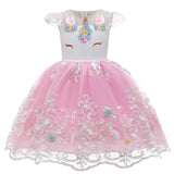 Girl Embroidery Unicorn Big Bow Princess Dress Wedding Party Kids Dresses - honeylives