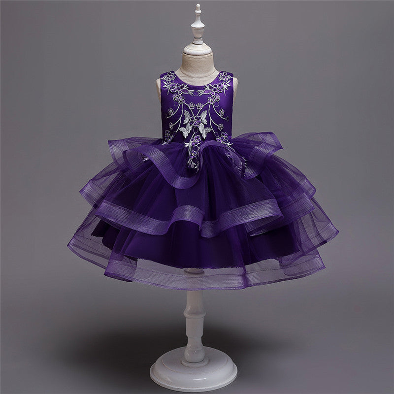 Girl Embroidery Flower Princess Dress Lace Tutu Kids Dresses - honeylives