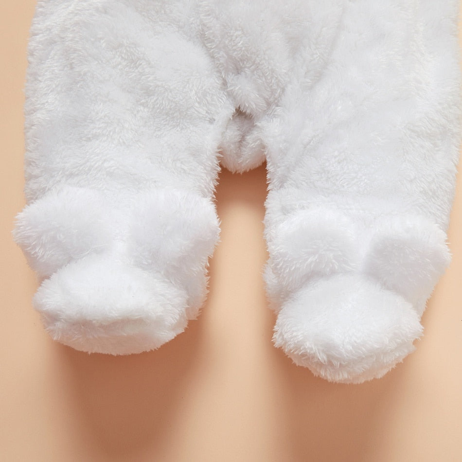 Winter Baby Solid Fleece Rabbit Hooded Jumpsuit Romper