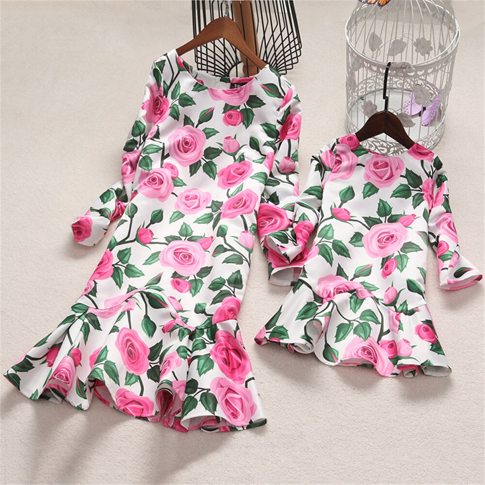 Family Matching Flowers Print Parent Child Dress