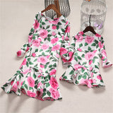 Family Matching Flowers Print Parent Child Dress