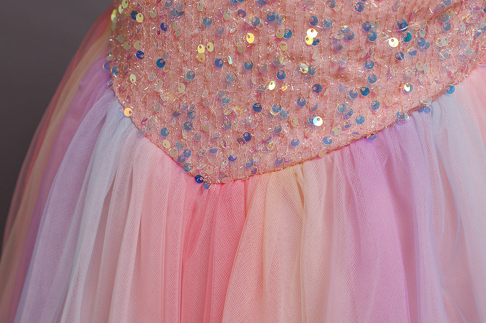 Kid Girls Sequins Flower Wedding Party Puff Sleeve Princess Pageant Dresses