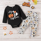 0-18M Newborn Baby Halloween Pumpkin Letter Long Sleeves 2 Pcs Outfits Sets