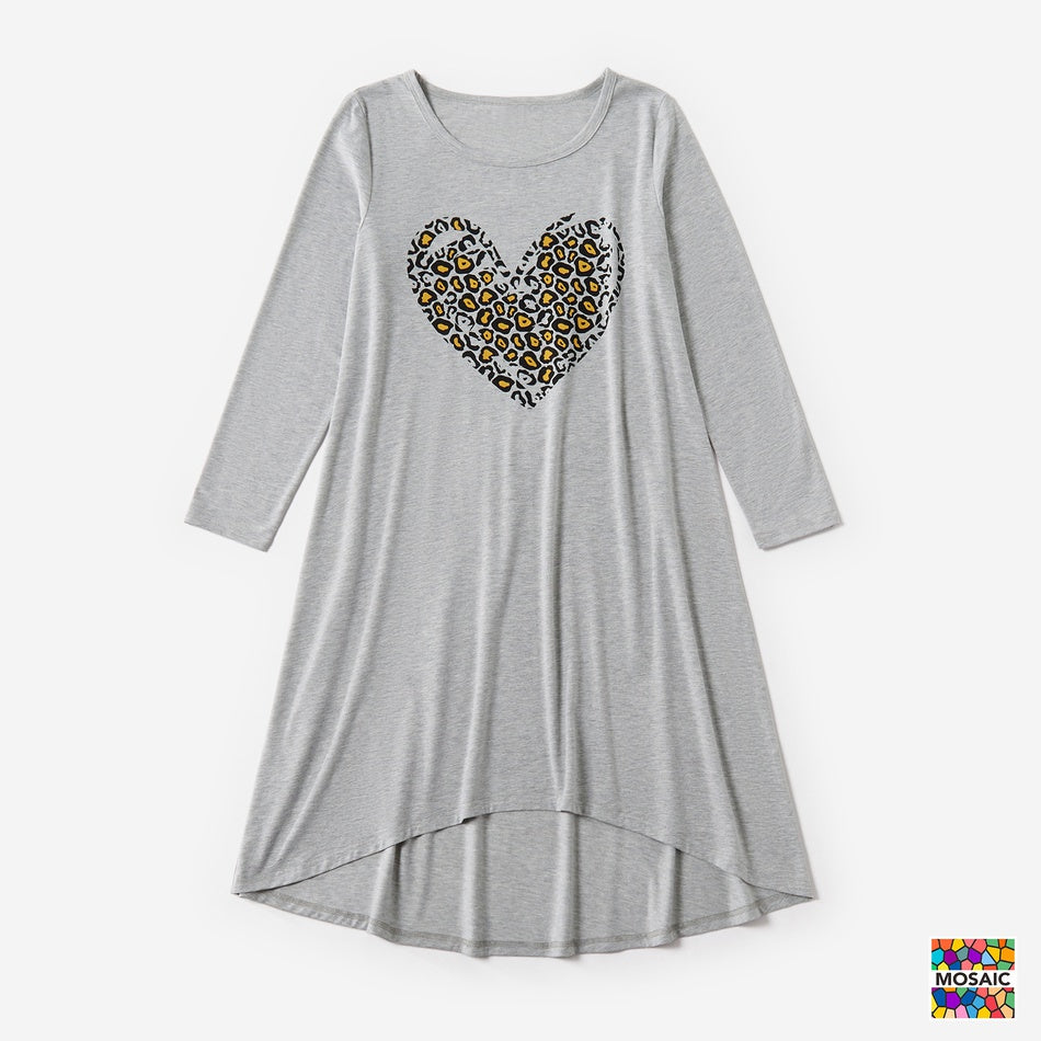 Family Matching Mosaic Mommy and Me Leopard Print Love Heart Dresses