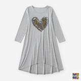 Family Matching Mosaic Mommy and Me Leopard Print Love Heart Dresses