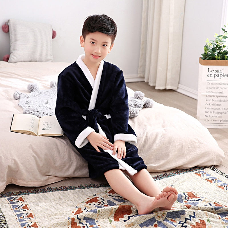 Child Bathrobe Kids Flannel Bathing Robe Sleepwear Fleece Pajamas