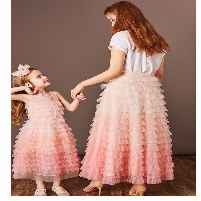 Kid Baby Girls Sleeveless Party Piano Show Flower Layered Rainbow Dresses