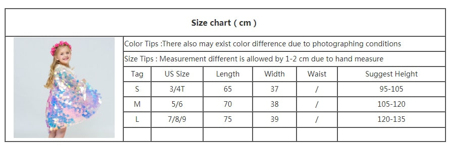 Sequins Princess Girls Cape Cloak Rainbow Shawl Coat