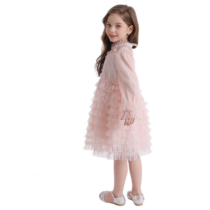 Girls Wedding Lace Long Sleeve Fairy Banquet Autumn Elegant Princess Dresses