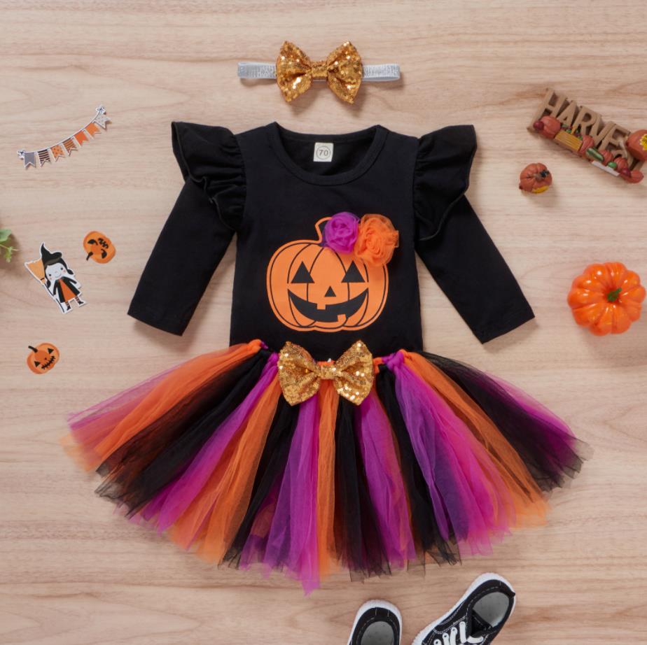 0-18M Baby Girls Halloween Long Sleeve Letter Printed Set  3 Pcs