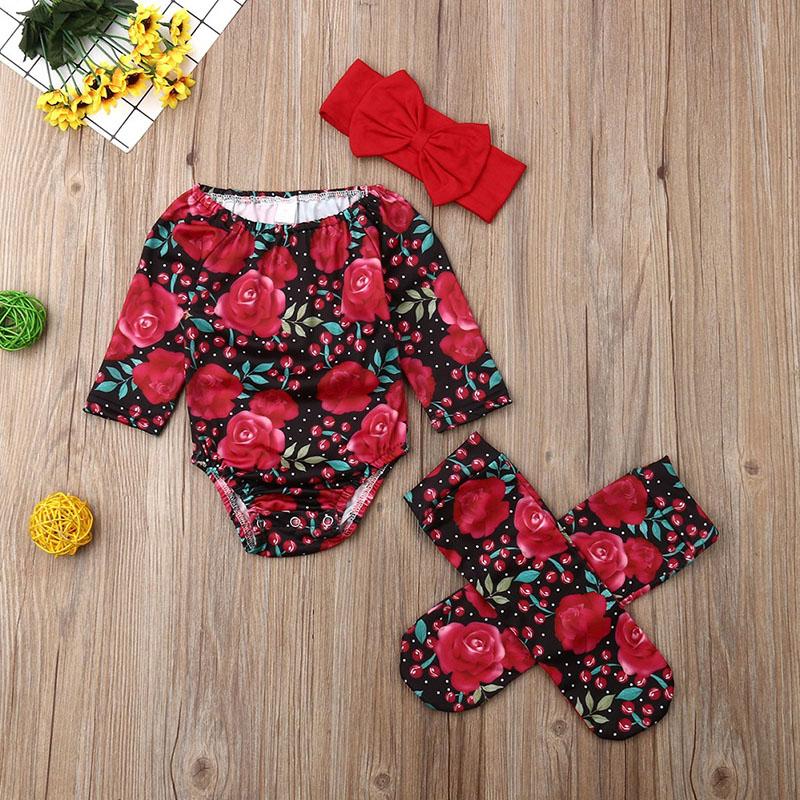 Baby Girl Long Sleeve Floral Romper Warm 2 Pcs Set