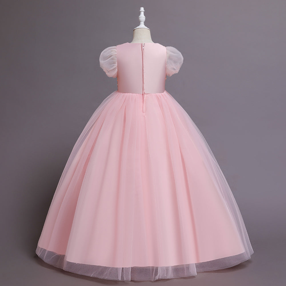 Kid Girls Sequins Flower Wedding Party Puff Sleeve Princess Pageant Dresses