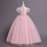 Kid Girls Sequins Flower Wedding Party Puff Sleeve Princess Pageant Dresses