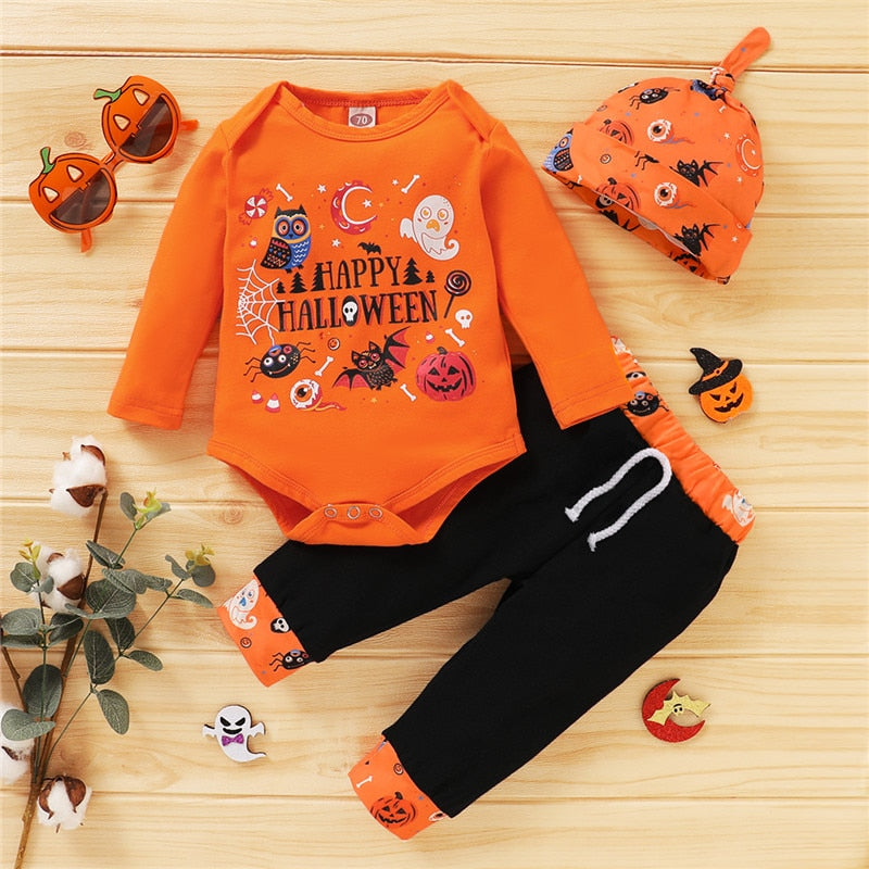 0-12M Autumn Baby Boy Retro Animal Halloween 3pcs Sets