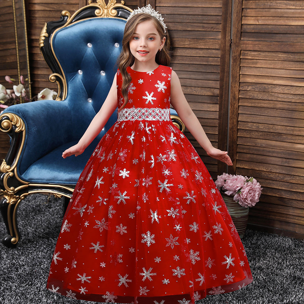 Kid Girls Printed Sleeveless Birthday Party Long Princess Flower Wedding Dresses