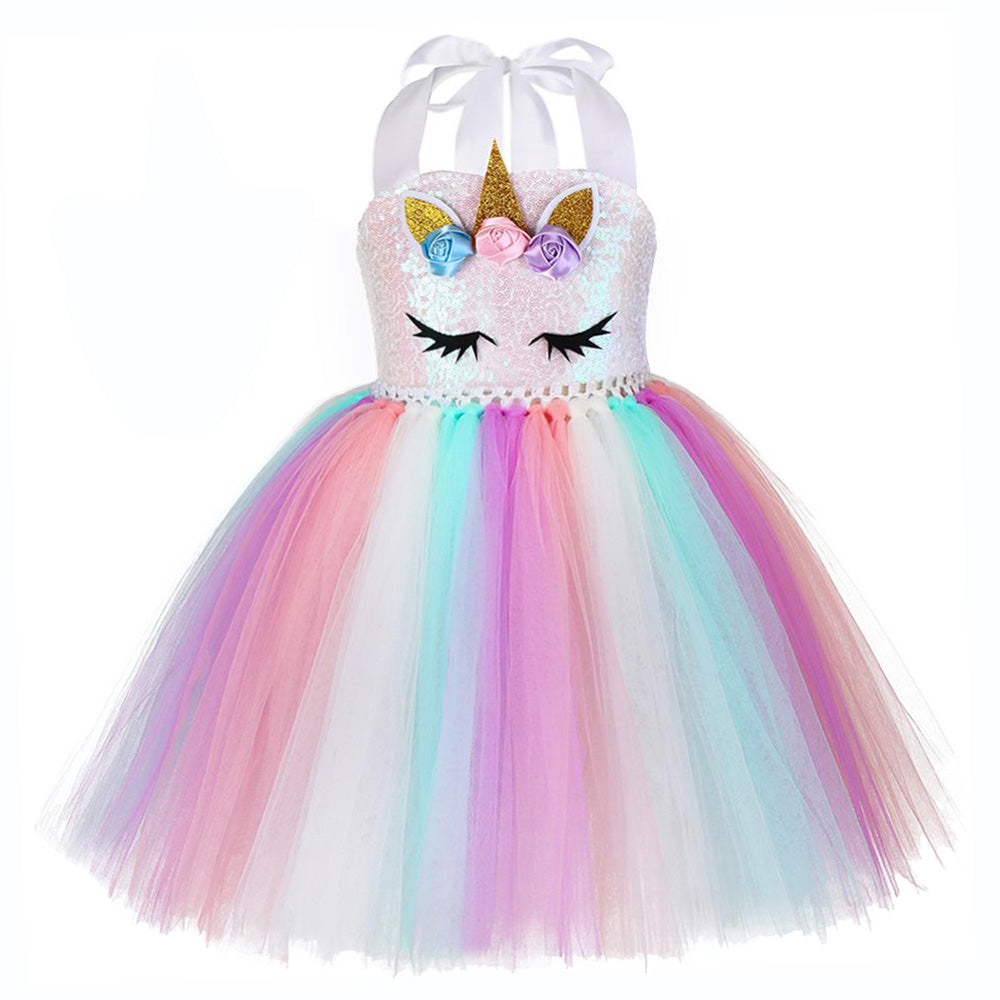 Girls Dress Unicorn Birthday Tutu Dress Sequin Pastel Clothing - honeylives