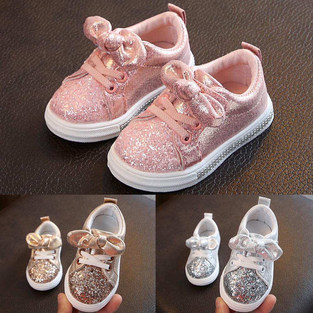 Kid Baby Girls Casual Sneaker Bow Sequin Anti Slip Shoes